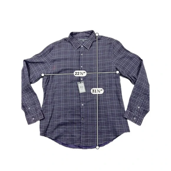John Varvatos NWT Mens Button Down Shirt XXL Iron Grey Purple Plaid Cotton